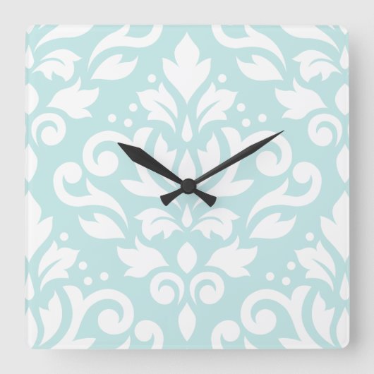Scroll Damask Lg Design White op Duck Egg Blue Vierkante Klok (Voorkant)