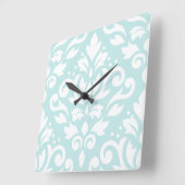 Scroll Damask Lg Design White op Duck Egg Blue Vierkante Klok (Hoek)
