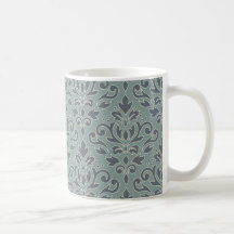 Scroll Damask LG Pattern (outline) Cream Blue Blau