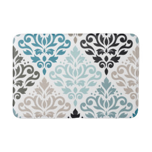 Scroll Damask LG Pattern Teals Bruins Wit Badmat