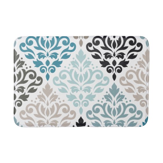 Scroll Damask LG Pattern Teals Bruins Wit Badmat (Voorkant)