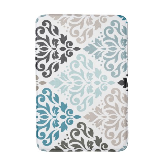 Scroll Damask LG Pattern Teals Bruins Wit Badmat (Voorkant Verticaal)