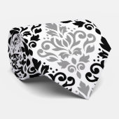 Scroll Damask LG Pattern Zwart Grijs Wit Stropdas (Opgerold)