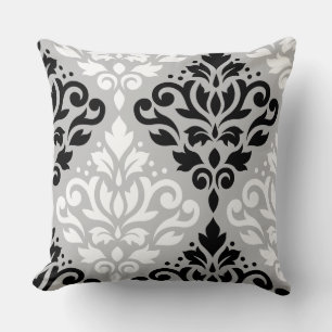 Scroll Damask LG Ptn Art B&W op grijs Kussen