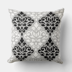 Scroll Damask LG PTN B&W op grijs Kussen