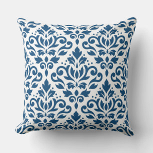 Scroll Damask LG PTN DK Blauw op Wit Kussen