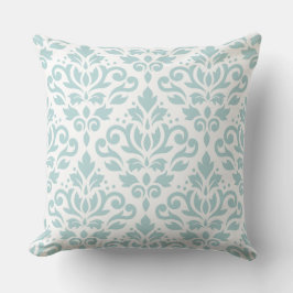 Scroll Damask LG PTN Duck Egg Blue (B) op wit Kussen