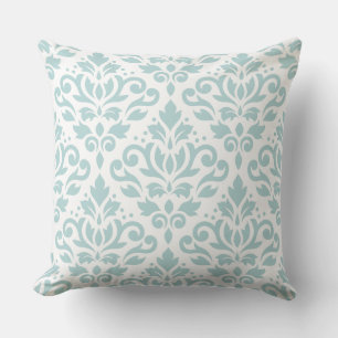 Scroll Damask LG PTN Duck Egg Blue (B) op wit Kussen