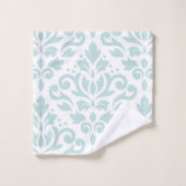 Scroll Damask Lg Ptn Lt Duck Egg Blue op White Bad Handdoek (Wasdoekje)