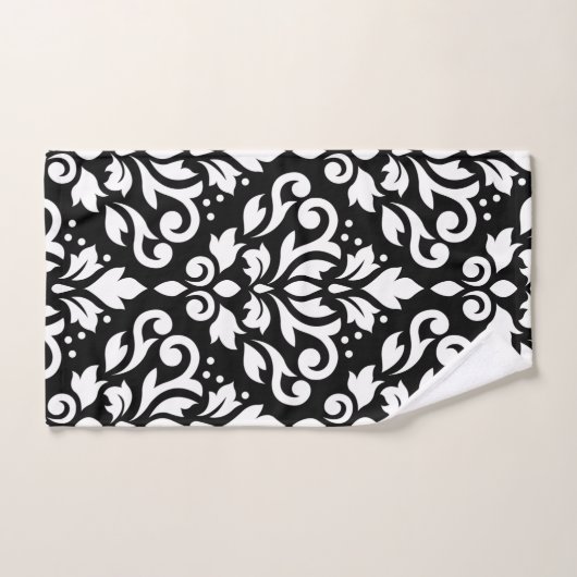 Scroll Damask Lg Ptn White op Black Handdoek (Handdoek)