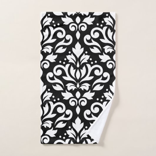 Scroll Damask Lg Ptn White op Black Handdoek (Handdoek)
