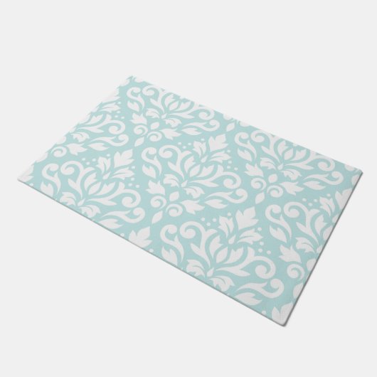 Scroll Damask Lg Ptn White op Duck Egg Blue Deurmat (Schuin)