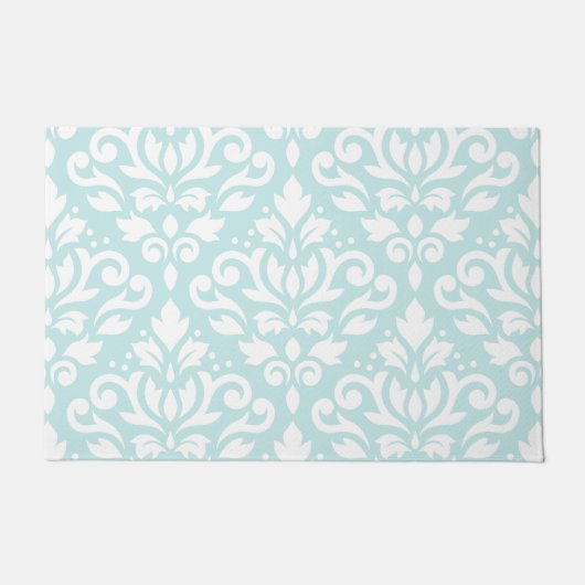 Scroll Damask Lg Ptn White op Duck Egg Blue Deurmat (Voorkant)