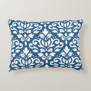 Scroll Damask LG PTN Wit op DK Blauw Accent Kussen