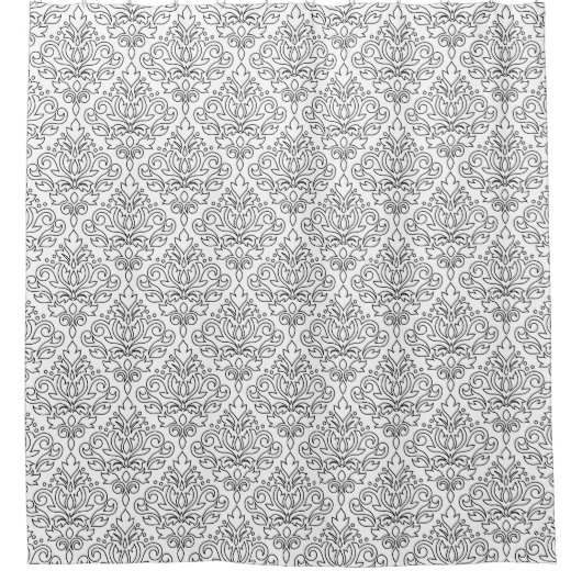 Scroll Damask Line Pattern Zwart op Wit Douchegordijn (Voorkant)