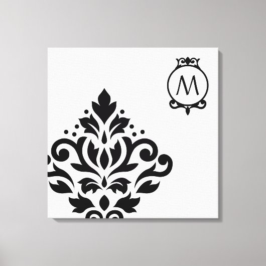 Scroll Damask Off-set I (Initiaal ) BW Canvas Afdruk (Voorkant)