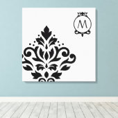 Scroll Damask Off-set I (Initiaal ) BW Canvas Afdruk (Insitu (Houten vloer))
