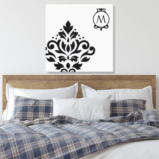 Scroll Damask Off-set I (Initiaal ) BW Canvas Afdruk (Insitu (Slaapkamer))