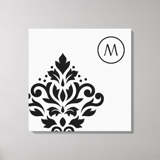 Scroll Damask Off-set I (Initiaal) BW Canvas Afdruk (Voorkant)