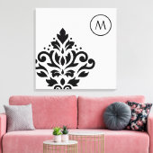 Scroll Damask Off-set I (Initiaal) BW Canvas Afdruk (Insitu (Woonkamer))