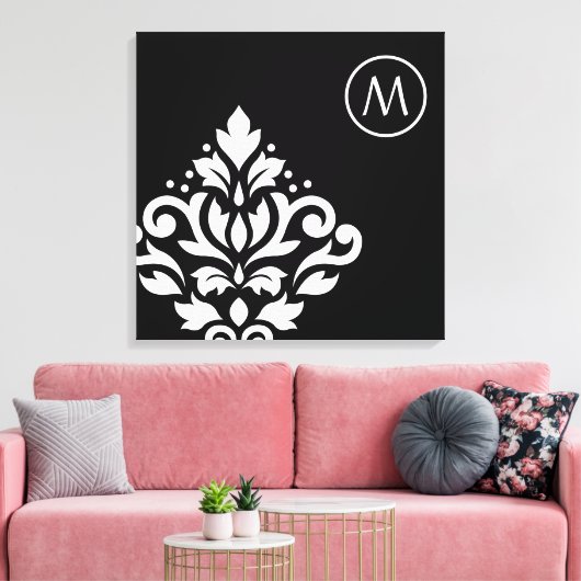 Scroll Damask Off-set I (Initiaal) WB Canvas Afdruk (Insitu (Woonkamer))