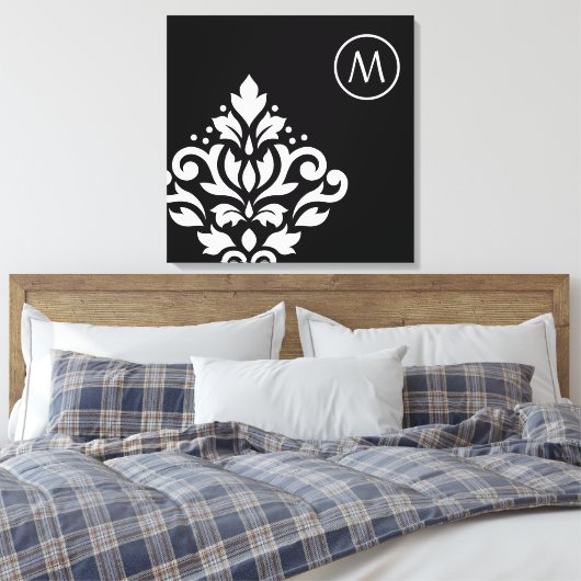 Scroll Damask Off-set I (Initiaal) WB Canvas Afdruk (Insitu (Slaapkamer))