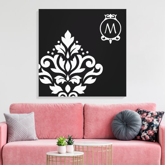 Scroll Damask Off-set I (Initiaal ) WB Canvas Afdruk (Insitu (Woonkamer))