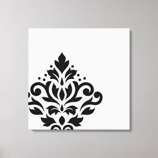 Scroll Damask Off-set I Zwart op Wit Canvas Afdruk (Voorkant)