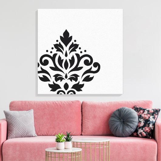 Scroll Damask Off-set I Zwart op Wit Canvas Afdruk (Insitu (Woonkamer))