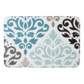 Scroll Damask Offset PTN Art Teals Bruins Wit Badmat (Voorkant)