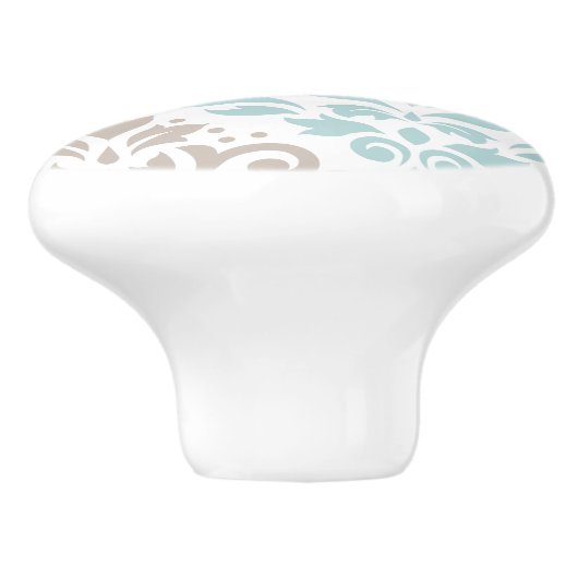 Scroll Damask Offset PTN Art Teals Bruins Wit Keramische Knop (Zijkant)