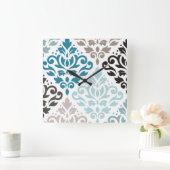 Scroll Damask Offset PTN Art Teals Bruins Wit Vierkante Klok (Huis)