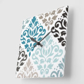 Scroll Damask Offset PTN Art Teals Bruins Wit Vierkante Klok (Hoek)