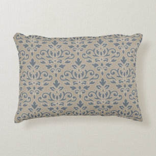 Scroll Damask Patroon Crème Lijn Blauwe Zand Accent Kussen