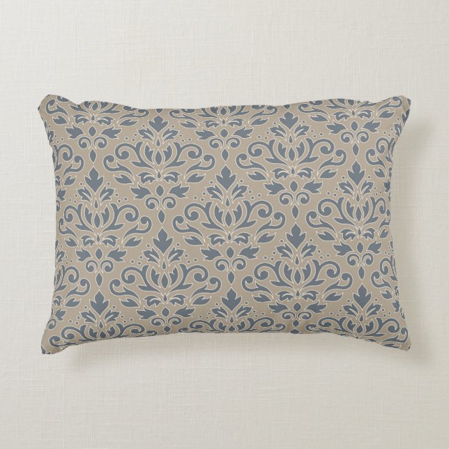 Scroll Damask Patroon Crème Lijn Blauwe Zand Accent Kussen (Voorkant)