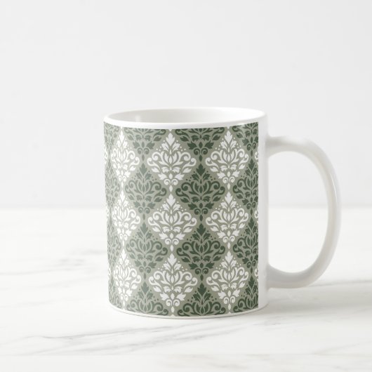 Scroll Damask Patroon Groen Wit Lt Groen Koffiemok (Rechts)
