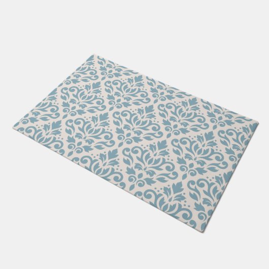 Scroll Damask Patroonblauw op Cream Deurmat (Schuin)