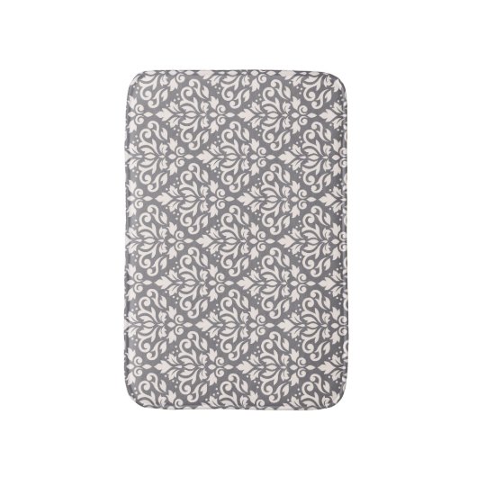 Scroll Damask Pattern Cream op Grijs Badmat (Voorkant Verticaal)
