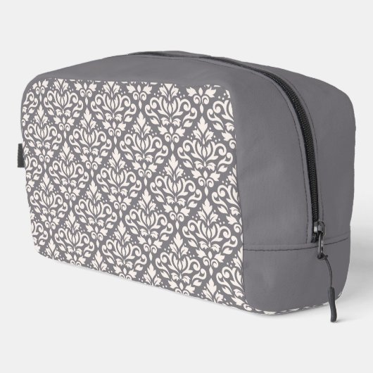 Scroll Damask Pattern Cream op Grijs Toilettasje (Rechterhoek)