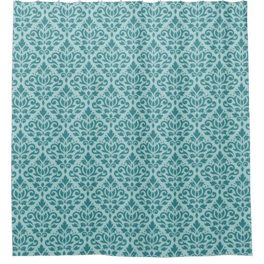 Scroll Damask Pattern DK op LT Blauwgroen Douchegordijn (Voorkant)
