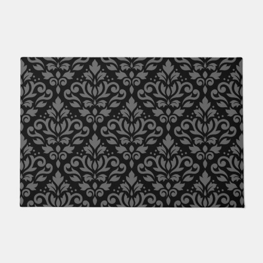 Scroll Damask Pattern Grey op Black Deurmat (Voorkant)
