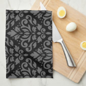 Scroll Damask Pattern Grey op Black Theedoek (Quarter Fold)