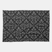 Scroll Damask Pattern Grey op Black Theedoek (Horizontaal)