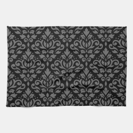 Scroll Damask Pattern Grey op Black Theedoek (Horizontaal)