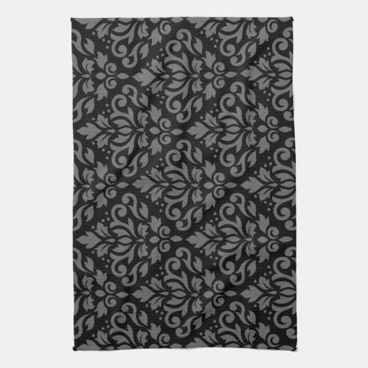 Scroll Damask Pattern Grey op Black Theedoek (Verticaal)