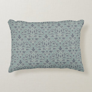 Scroll Damask Pattern (outline) Cream Blue Blauwgr Accent Kussen