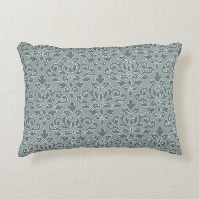 Scroll Damask Pattern (outline) Cream Blue Blauwgr Accent Kussen (Voorkant)