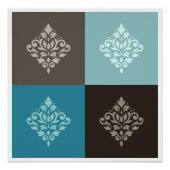 Scroll Damask Pattern Squares Teals Bruins Wit Perfect Poster (Voorkant)