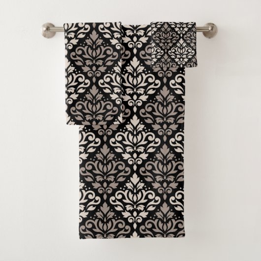 Scroll Damask Pattern Taupe Cream Black Bad Handdoek (Insitu)