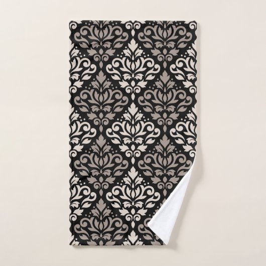 Scroll Damask Pattern Taupe Cream Black Bad Handdoek (Handdoek)